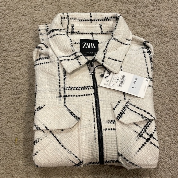 NWT Zara size Large cream with back knit zip up Shacket - Picture 5 of 6